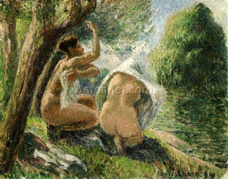 Bathers 3″ (1894) by Camille Pissarro – Fine Impressionist Oil Painting