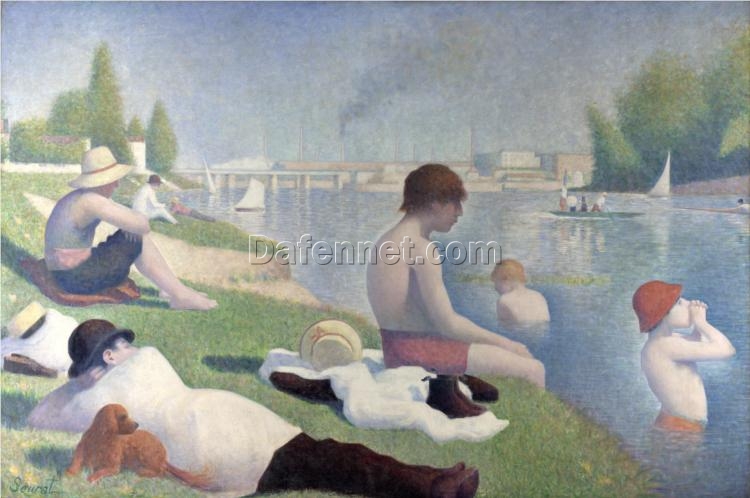 Hand-Painted Georges Seurat ‘Bathers at Asnières’ Oil Painting – Pointillism & Neo-Impressionism Genre Art on Canvas from Dafen Village Studio