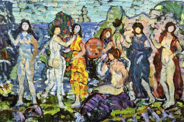 Bathers by Maurice Prendergast – Post-Impressionist Nude Oil Painting (c. 1912)