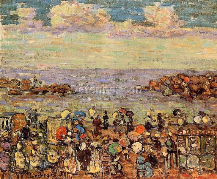 Beach at St. Malo by Maurice Prendergast – Post-Impressionist Oil on Canvas (c. 1907)