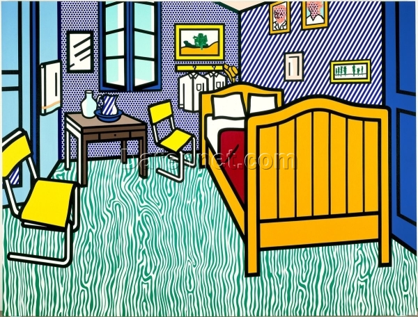 Roy Lichtenstein ‘Bedroom at Arles’ Pop Art – Customizable Magna & Oil Canvas Painting