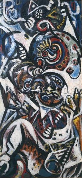 Inspired by Jackson Pollock’s Birth (c.1941) – Abstract Expressionist Oil on Canvas (116.4 x 55.1 cm)