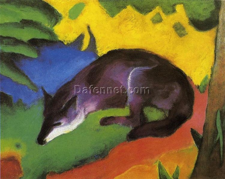 Hand-Painted Franz Marc ‘Blue-Black Fox’ Oil Painting – Expressionist Symbolic Art on Canvas from Dafen Village Studio