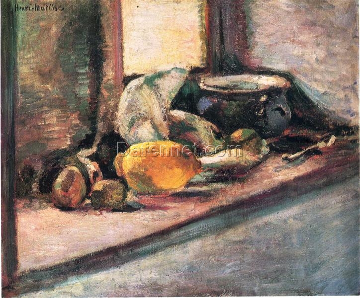 Henri Matisse Inspired Impressionist Still Life – ‘Blue Pot and Lemon’ (1897) – Hand-Painted Oil on Canvas