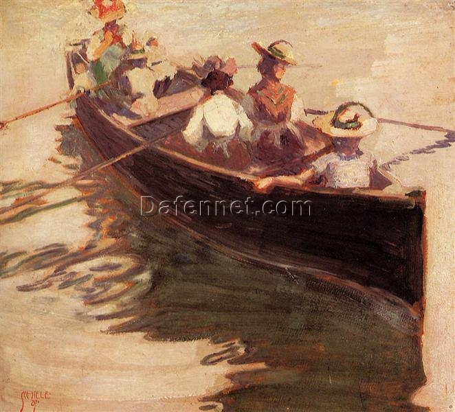 Boating” by Egon Schiele – Impressionist Genre Painting on Cardboard