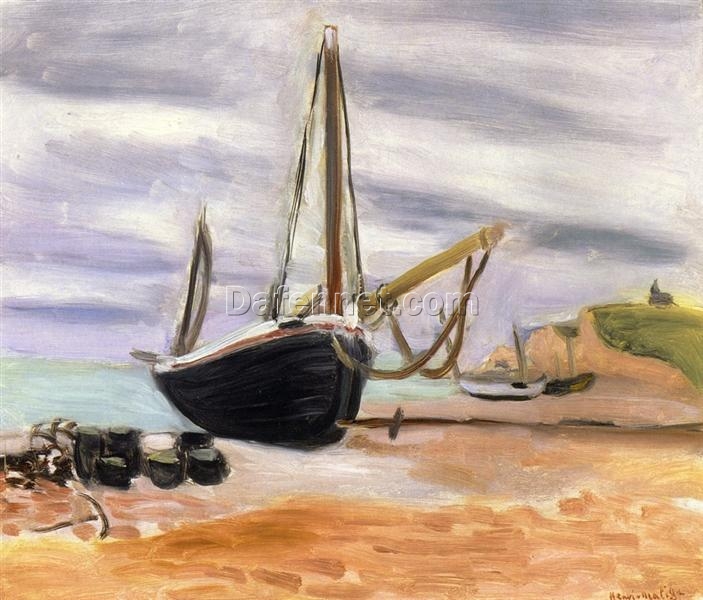 Henri Matisse Inspired Marina Painting – ‘Boats at Etretat’ (1920) – Hand-Painted Oil on Canvas Reproduction