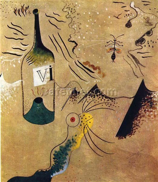 Inspired by Bottle of Vine by Joan Miró – Surrealist Still Life Oil on Canvas (73.3 x 65.5 cm)