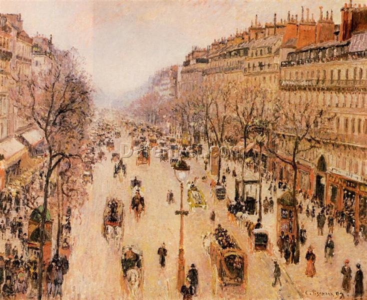 Boulevard Montmartre Morning, Grey Weather” by Camille Pissarro – 1897 Impressionist Cityscape Painting