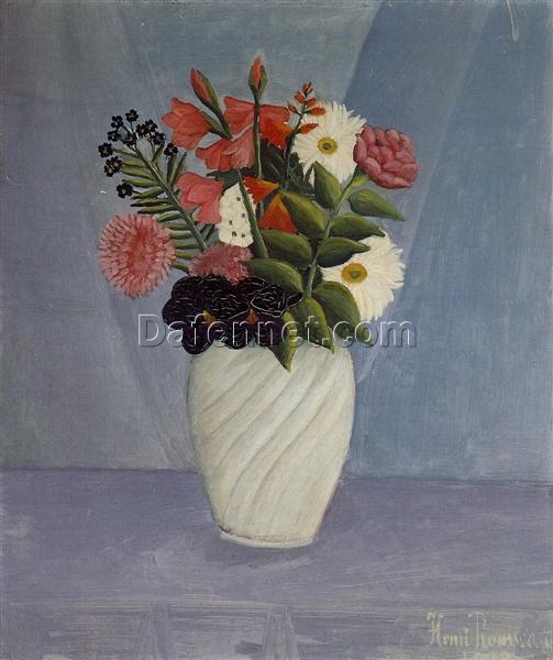 Henri Rousseau Bouquet of Flowers – 1910 Naïve Art Oil Painting | Handmade Canvas Art, Vibrant Floral Composition