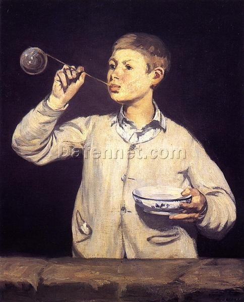 Boy Blowing Bubbles – Inspired by Edouard Manet (1869) Realist Genre Painting Oil on Canvas