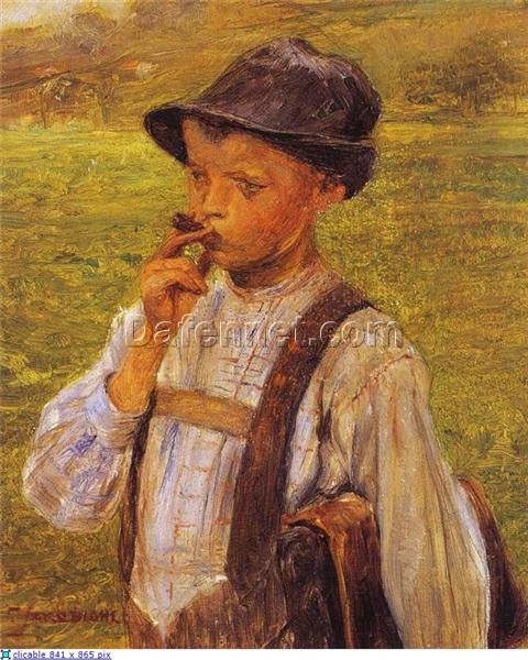 Georgios Jakobides Boy Smoking – Impressionist Portrait Oil Painting Reproduction on Canvas