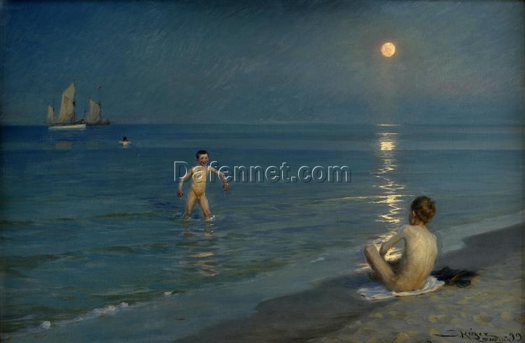 Peder Severin Kroyer – 1899 “Boys Bathing at Skagen, Summer Evening” | Realist Oil Painting Reproduction