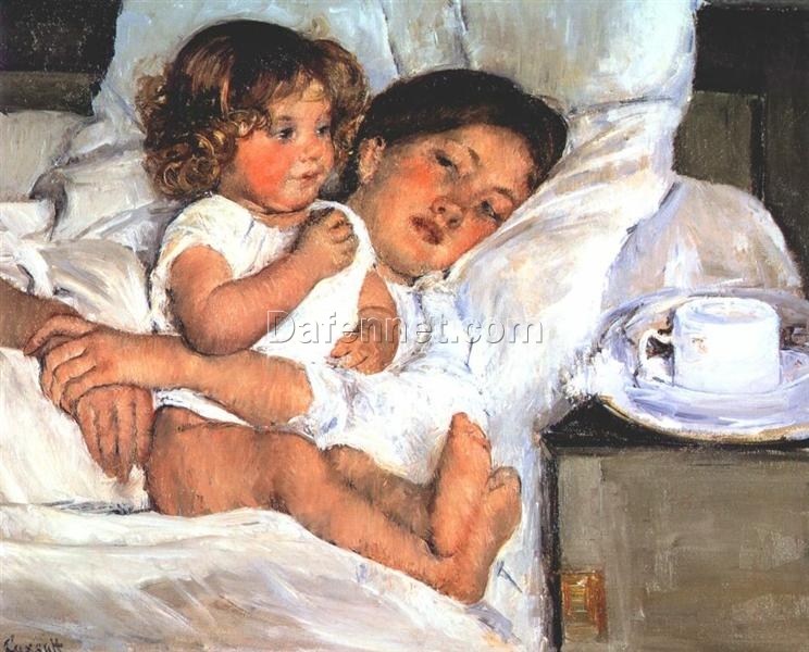 Custom Oil Painting of Breakfast in Bed by Mary Cassatt – Intimate Impressionist Artwork