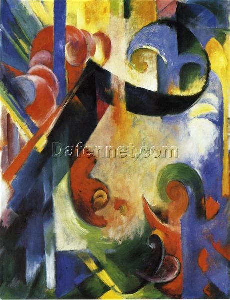 Hand-Painted Franz Marc ‘Broken Forms’ Oil Painting – Cubist Abstract Art on Canvas from Dafen Village Studio