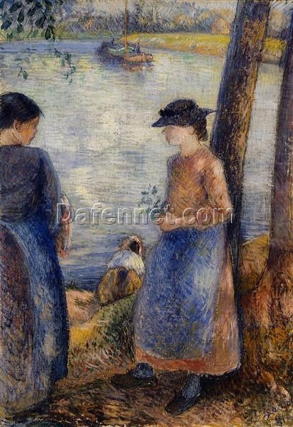 By the Water” (1881) | Camille Pissarro Impressionist Oil Painting