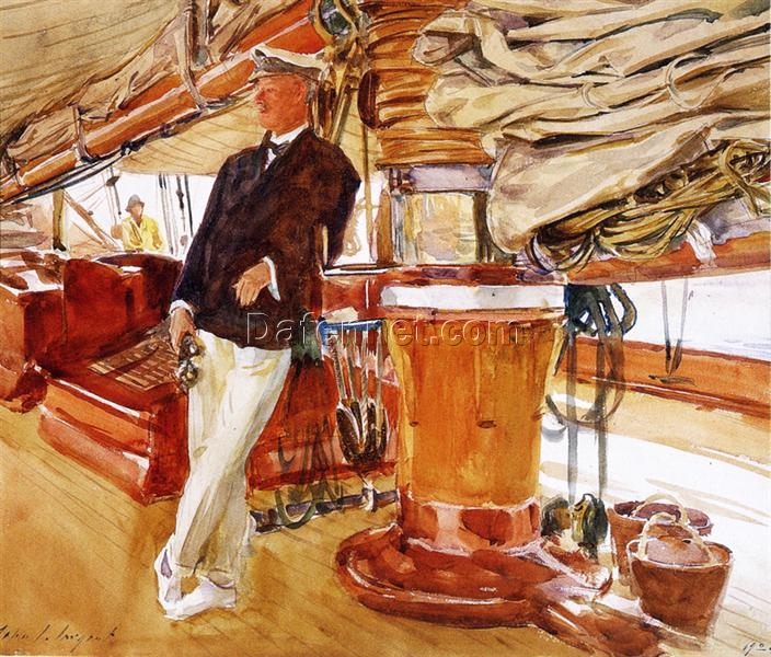 Hand-Painted Oil Reproduction of Captain Herbert M. Sears on Deck of the Schooner Yacht Constellation by John Singer Sargent (1924)