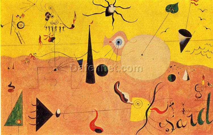 Inspired by Joan Miró’s Catalan Landscape (The Hunter) (1923-1924) – Abstract Surrealist Landscape Oil Painting (64.8 x 100.3 cm)