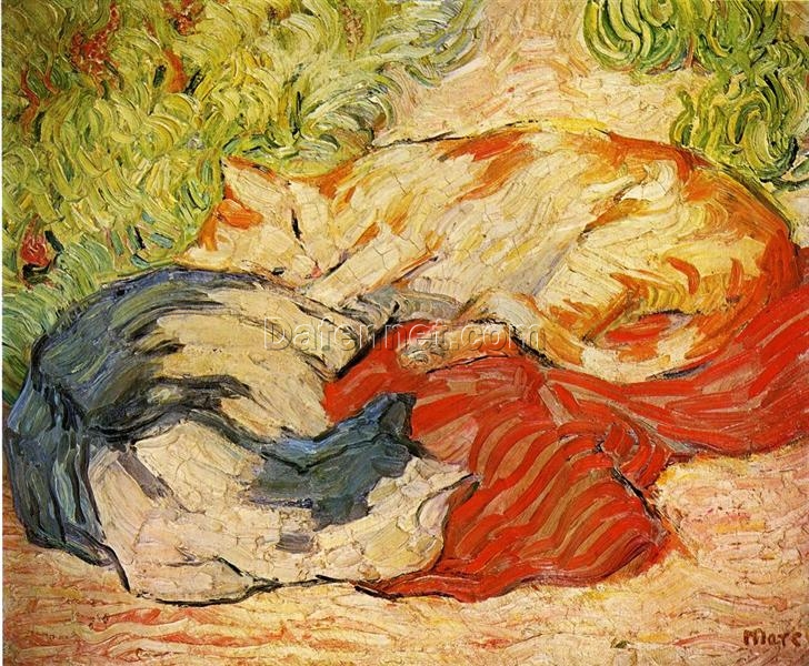 Hand-Painted Franz Marc ‘Cats’ Oil Painting – Post-Impressionist Animal Art on Canvas from Dafen Village Studio