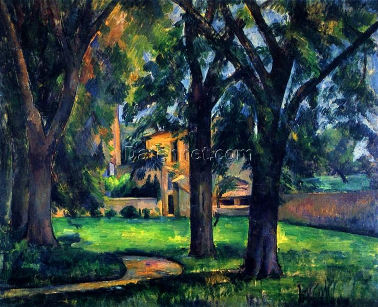 Chestnut Tree and Farm” – Post-Impressionist Oil Painting by Paul Cézanne (1885)