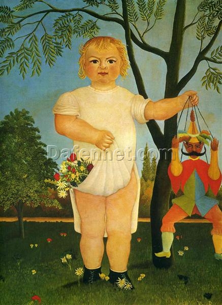 Hand-painted Henri Rousseau Child with a Puppet – 1903 Naïve Art Oil Painting | Canvas Reproduction of Childhood Innocence