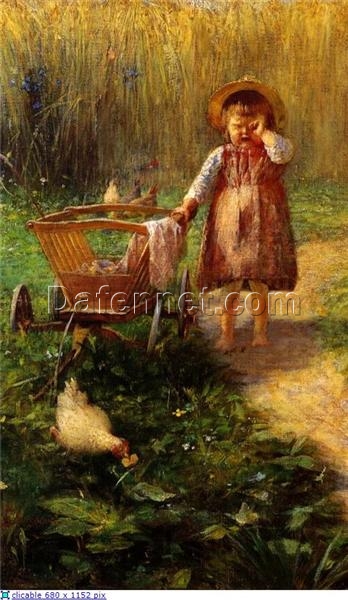 Child with Cart by Georgios Jakobides – Impressionism Genre Painting Reproduction on Canvas