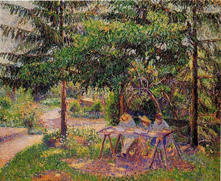 Children in a Garden at Eragny” (1892) – Vibrant Rural Life in an Impressionist Oil Painting by Camille Pissarro