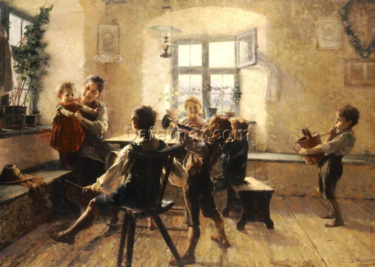 Realism Genre: Children’s Concert by Georgios Jakobides – Oil Reproduction on Canvas (1900)