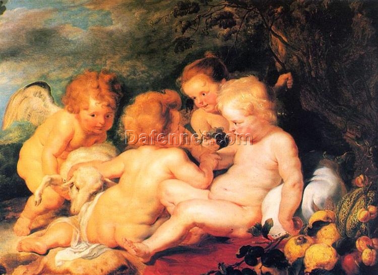 Christ and St. John with Angels – Baroque Religious Oil Painting by Peter Paul Rubens – Museum Quality Reproduction