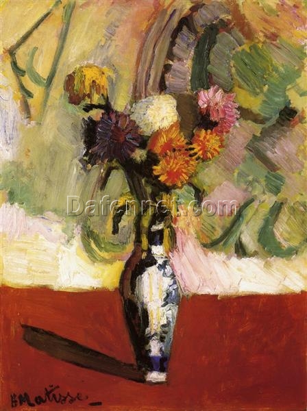 Henri Matisse Inspired Post-Impressionist Flower Painting – ‘Chrysanthemums in a Chinese Vase’ (1902) – Hand-Painted Oil on Board