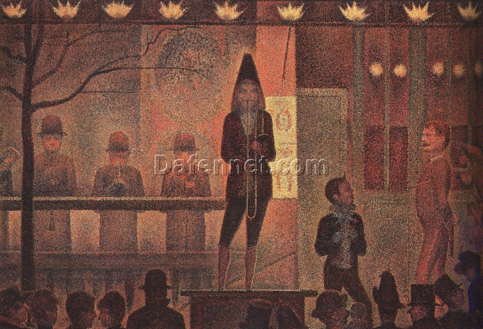 Hand-Painted Georges Seurat ‘Circus Sideshow’ Oil Painting – Pointillist Neo-Impressionist Art on Canvas from Dafen Village Studio