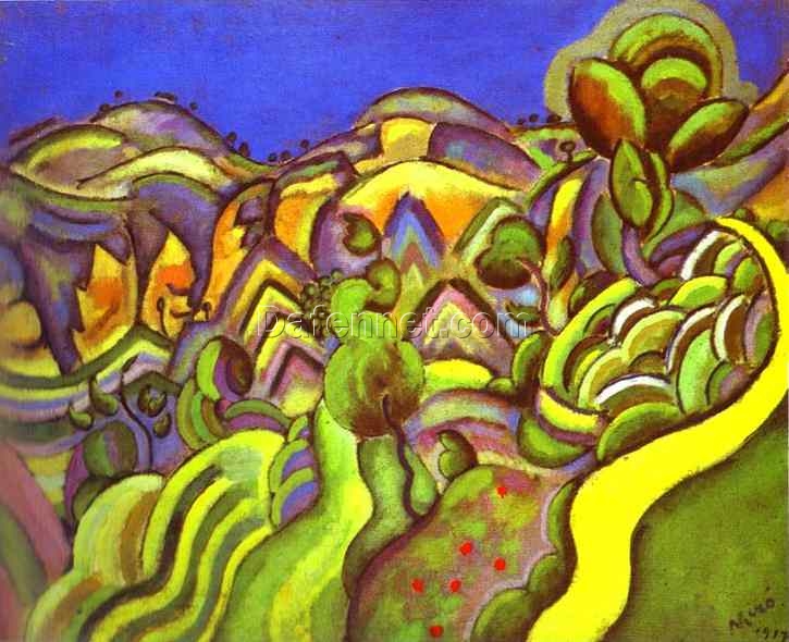 Hand-Painted Joan Miró Ciurana, the Path – Cubist Fauvist Landscape Painting (1917) | Oil on Canvas Reproduction