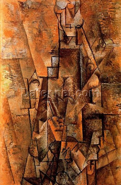 Oil Painting Inspired by Picasso’s Analytical Cubism – ‘Clarinetist’ (c.1911) Genre Painting on Canvas