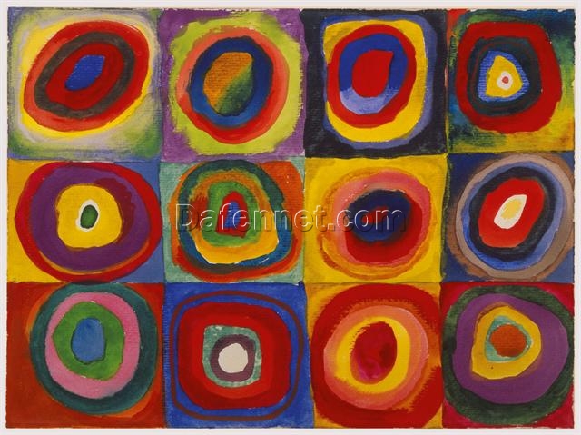 Custom Oil Painting of Color Study: Squares with Concentric Circles by Kandinsky – 1913 Abstract Art