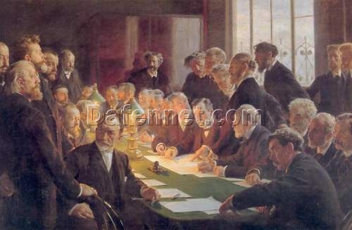 Committee for the French Art Exhibition in Copenhagen by Peder Severin Kroyer – 1888 Realist Genre Sketch Reproduction