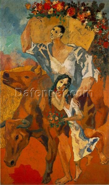 Oil Painting Inspired by Picasso: Composition ‘Peasants’ – Cubist & Post-Impressionist Artwork on Canvas