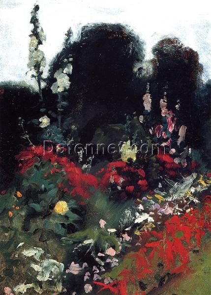 Oil Painting Inspired by John Singer Sargent’s Corner of a Garden – Impressionist Flower Art on Cardboard