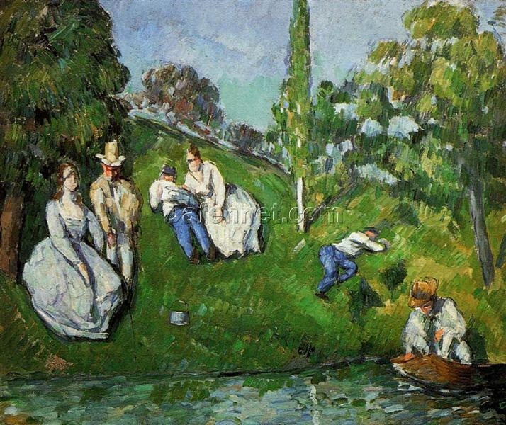 Couples by a Pond” | Paul Cézanne | 1875 Impressionist Oil on Canvas Painting