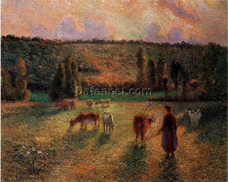 Cowherd at Eragny” by Camille Pissarro – 1884 Impressionist Oil Painting