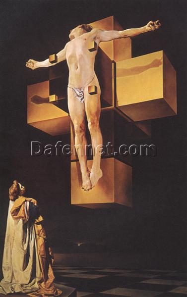 Surrealist & Realist Oil Painting – “Crucifixion (Corpus Hypercubicus)” Inspired by Salvador Dalí