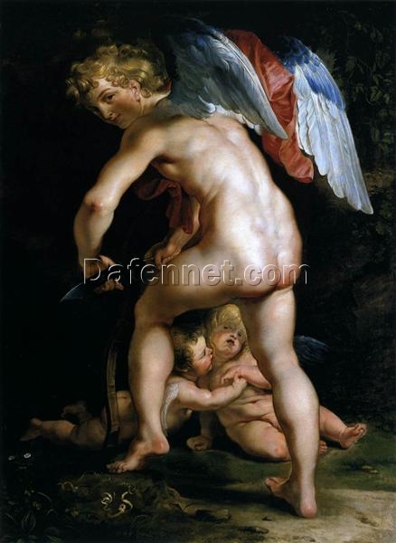 Baroque Oil Painting Reproduction – “Cupid Making His Bow” by Peter Paul Rubens (1614)