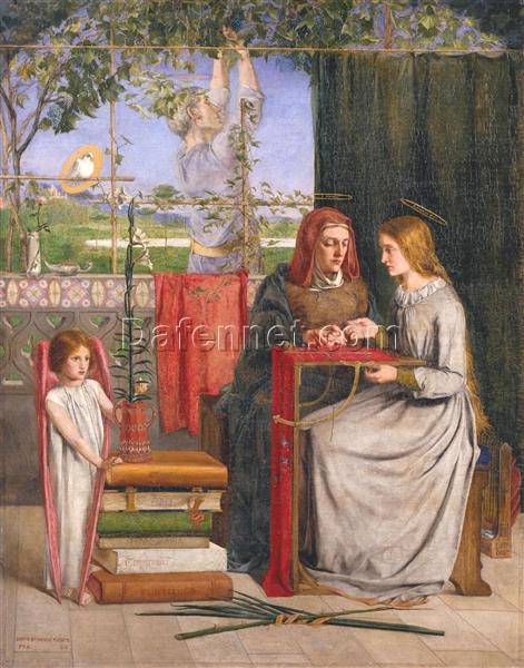 The Childhood of Mary Virgin” by Dante Gabriel Rossetti – Pre-Raphaelite Religious Painting, 1848-1849