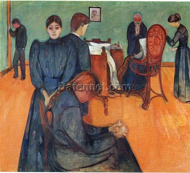 Death in the Sickroom (Døden i sykeværelset) by Edvard Munch – Expressionist Oil Painting Reproduction