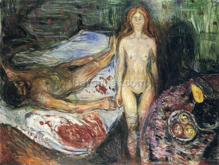 Hand-Painted Edvard Munch ‘Death of Marat I’ Oil Painting – Expressionist History Art on Canvas from Dafen Village Studio