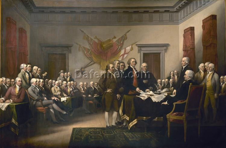 Hand-Painted Oil Reproduction of John Trumbull’s ‘Declaration of Independence’ (1817-1819) – Neoclassical History Painting