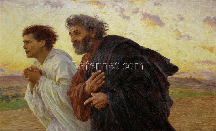 Impressionist Oil Reproduction of The Disciples Peter and John Running to the Tomb by Eugène Burnand (1898)