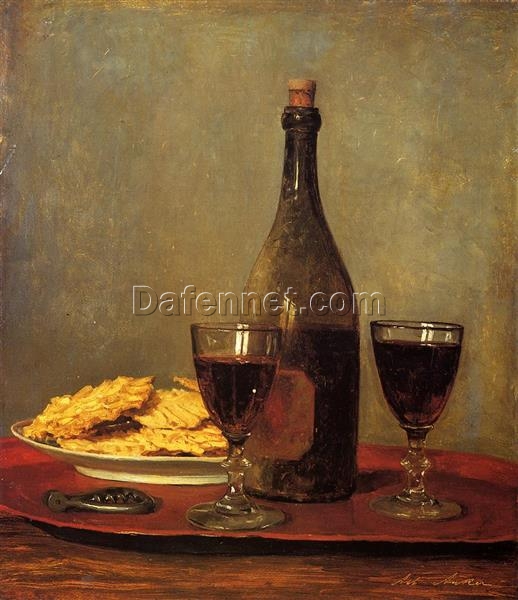 Stillleben: Zwei Gläser Rotwein by Albert Anker – Handcrafted Realist Art Reproduction