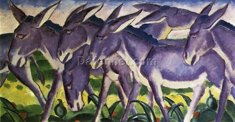 Hand-Painted Franz Marc ‘Donkey Frieze’ Oil Painting – Expressionist Animal Art on Canvas from Dafen Village Studio