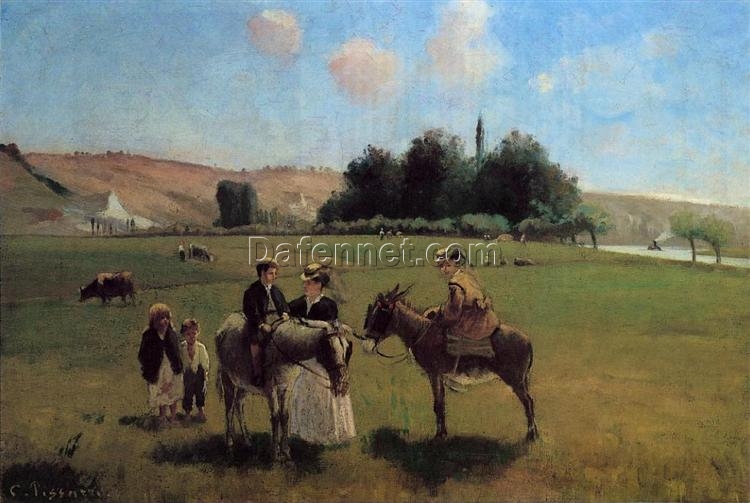 Donkey Ride at La Roche-Guyon” by Camille Pissarro – 19th Century French Rural Painting