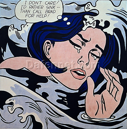 Roy Lichtenstein ‘Drowning Girl’ Pop Art – Customizable Oil & Canvas Painting