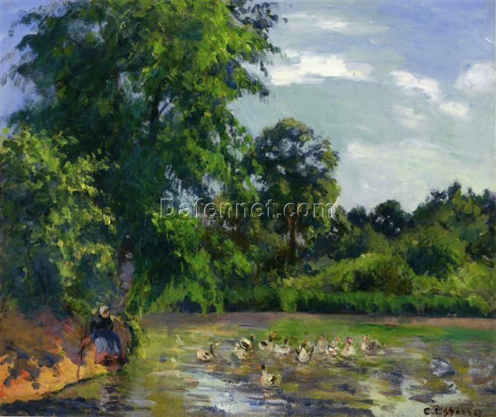 Ducks on the Pond at Montfoucault” – Camille Pissarro 1874 | Charming Impressionist Rural Scene